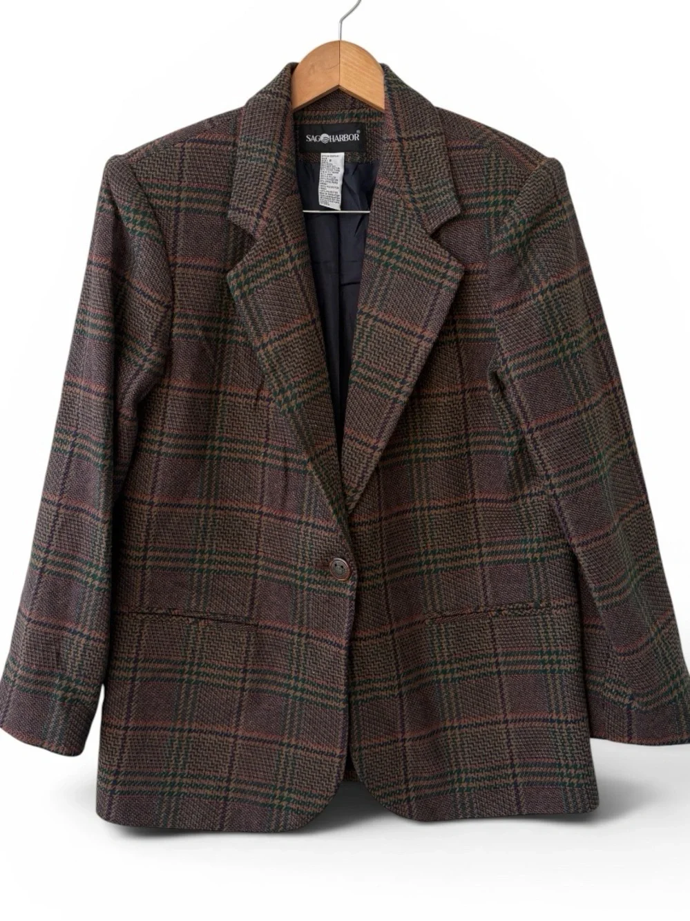Vintage Sag Harbor Plaid Wool Blend Blazer  Jacket Size 8